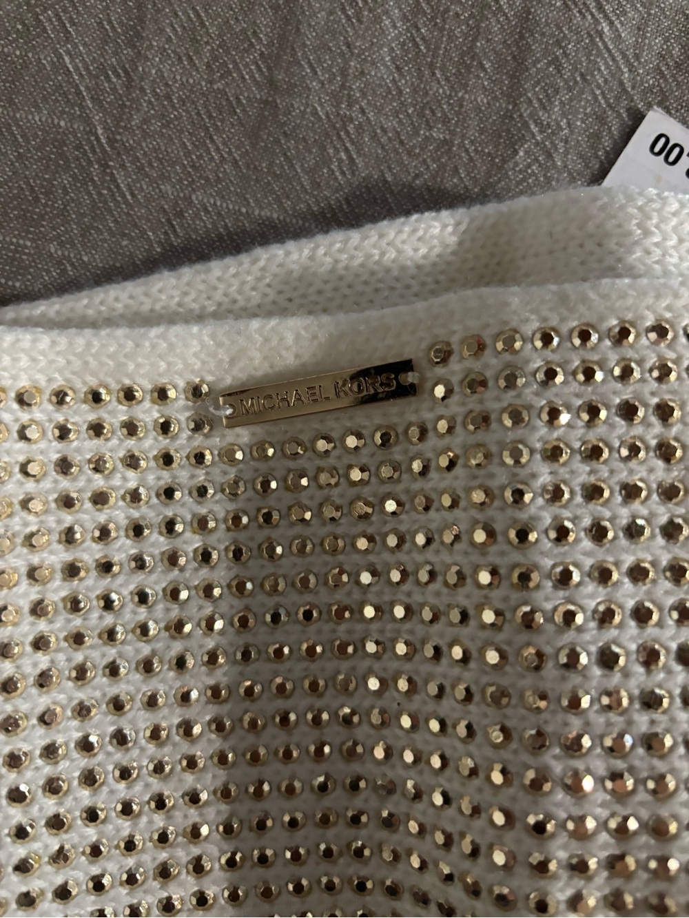 Michael Kors White Knit Headband with Gold Studs